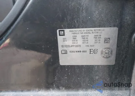 2015 Chevrolet Malibu 1Lt из США, поврежденный, VIN 1G11C5SL4FF109978